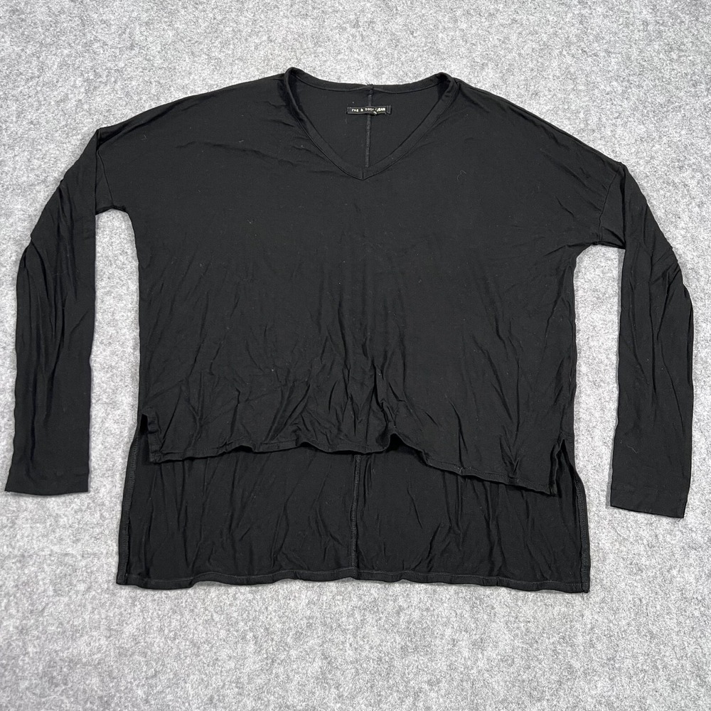 Rag & Bone Black Drop Shoulder High Low Long Sleeve Top Women's‎ Size Medium